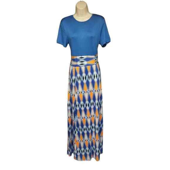 Chic Me Royal Blue & Orange Tribal Print Maxi/Long Dress Size Medium NWT - Picture 3 of 7